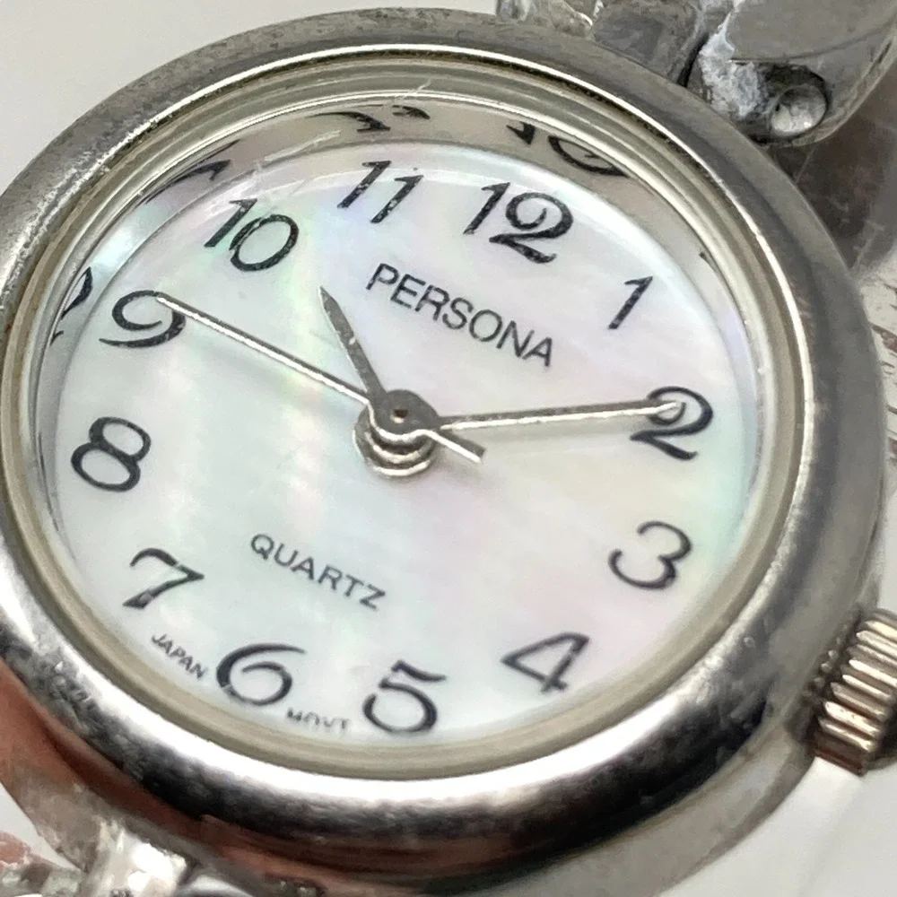 Persona Women's Watch Tiger's Eye 21mm Silver Tone MOP Dial New Battery 6.25